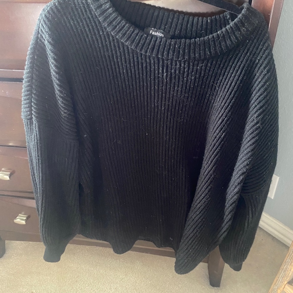 Black sweater bought off Amazon, XL, kinda thick material